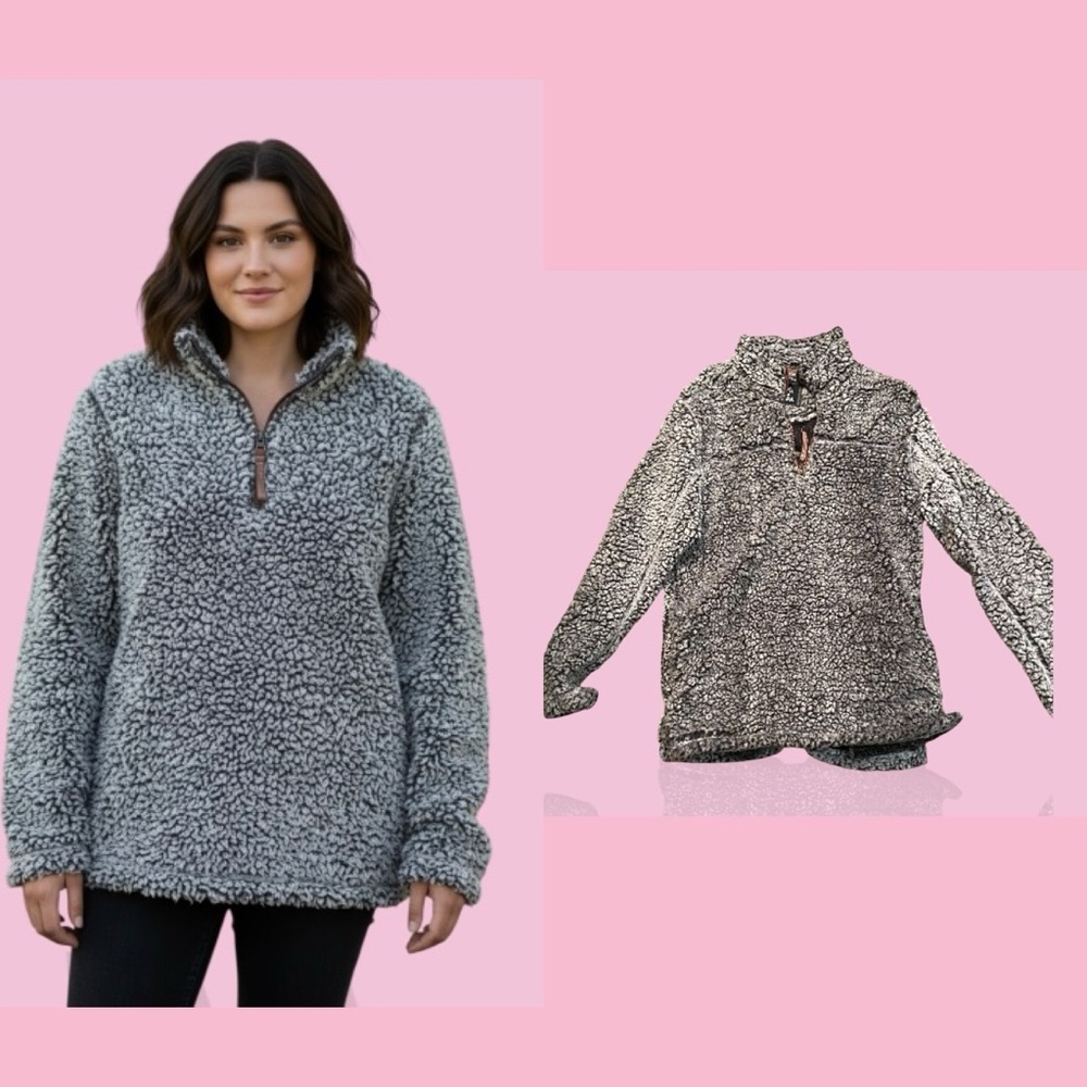 Cozy Quarter-Zip Sherpa Pullover Sweatshirt - Gray